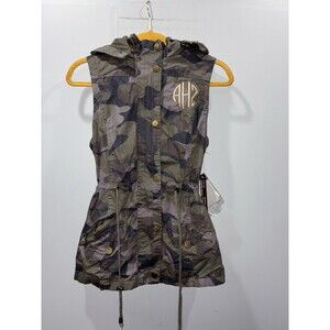 YMI Camo Hooded Utility Vest Juniors M Drawstring Monogram SHA NWT